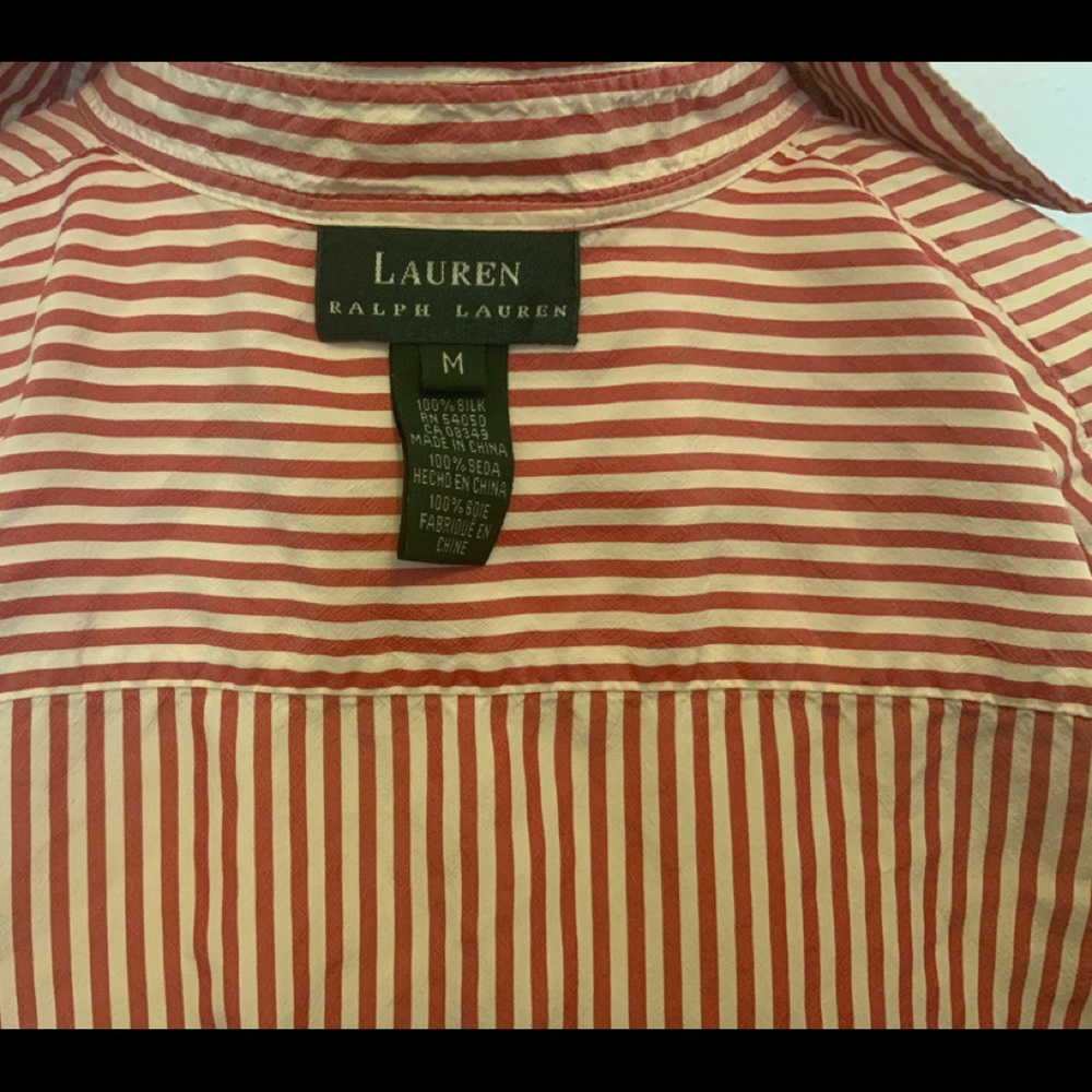 Ralph Lauren 100% silk red and white striped shirt